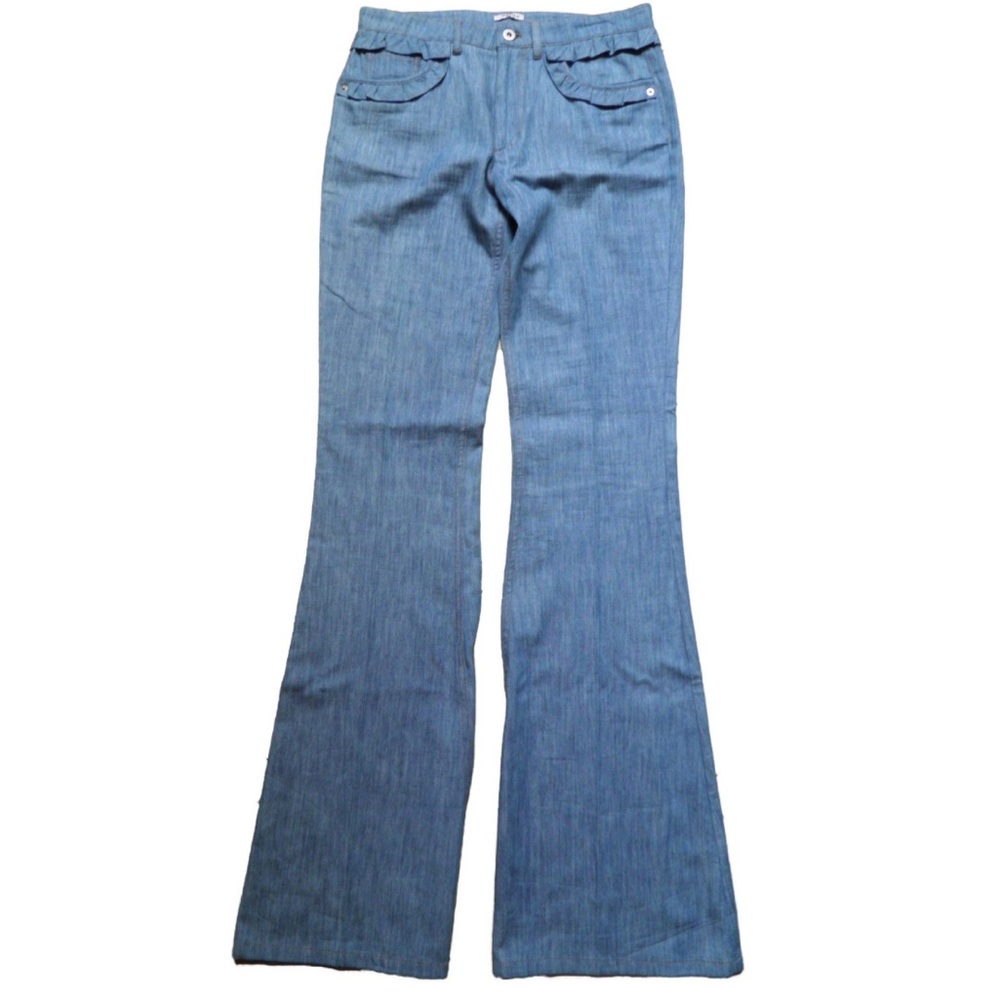 Miu Miu flare leg ruffle trim jeans